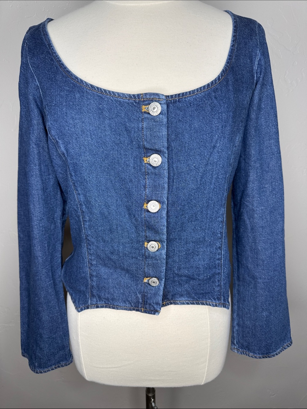 Levi's Weston Slim Fit Button Front Long Sleeve Corset Top Tag XL Can Fit Large